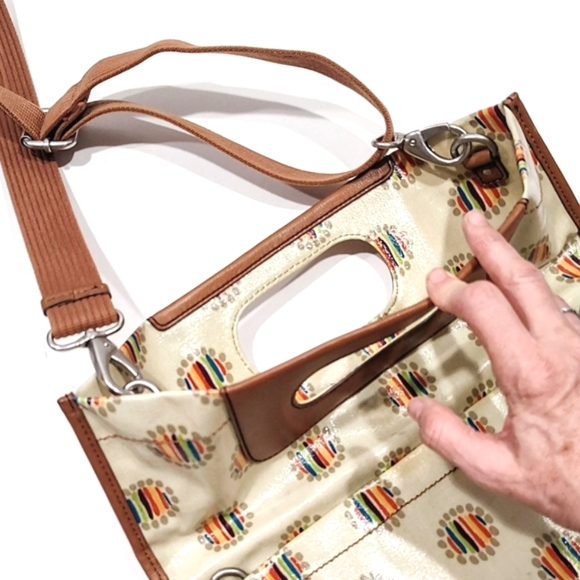 Fossil Key-Per Foldover Convertible Bag Coated Canvas Leather Colorful Dot Print - Picture 7 of 16